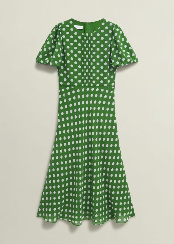 Hobbs Petite Dorothy Spot Dress Green Ivory