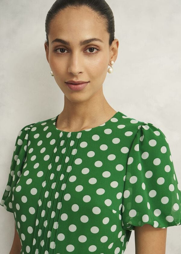 Hobbs Petite Dorothy Spot Dress Green Ivory