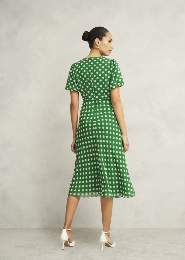 Hobbs Petite Dorothy Spot Dress Green Ivory