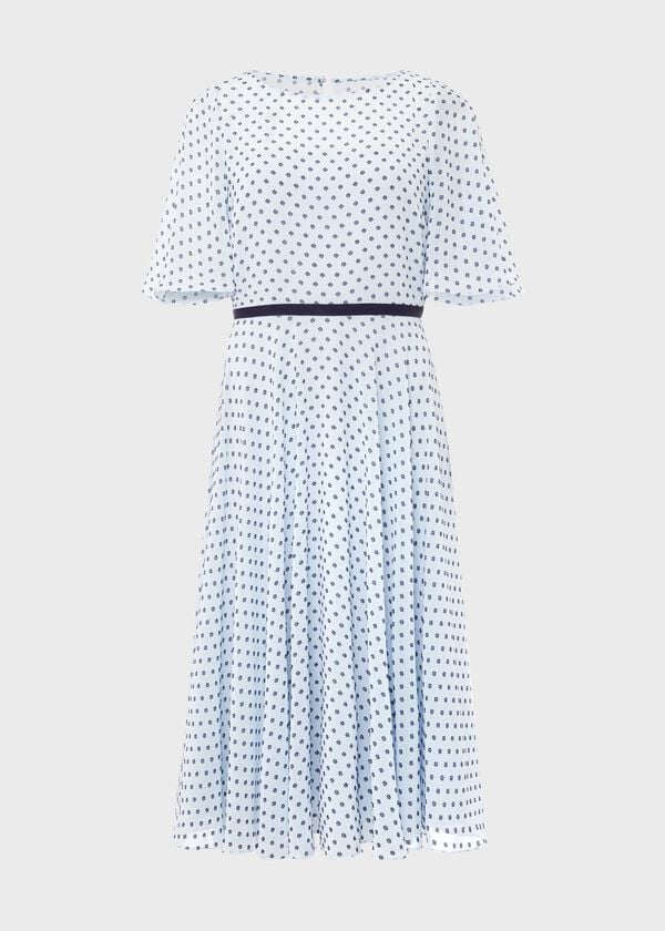 Hobbs Petite Eleanor Spot Dress Pale Blue Navy
