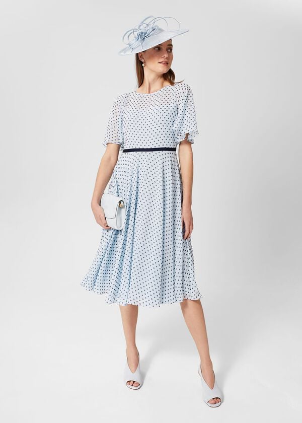 hobbs Petite Eleanor Spot Dress Pale Blue Navy
