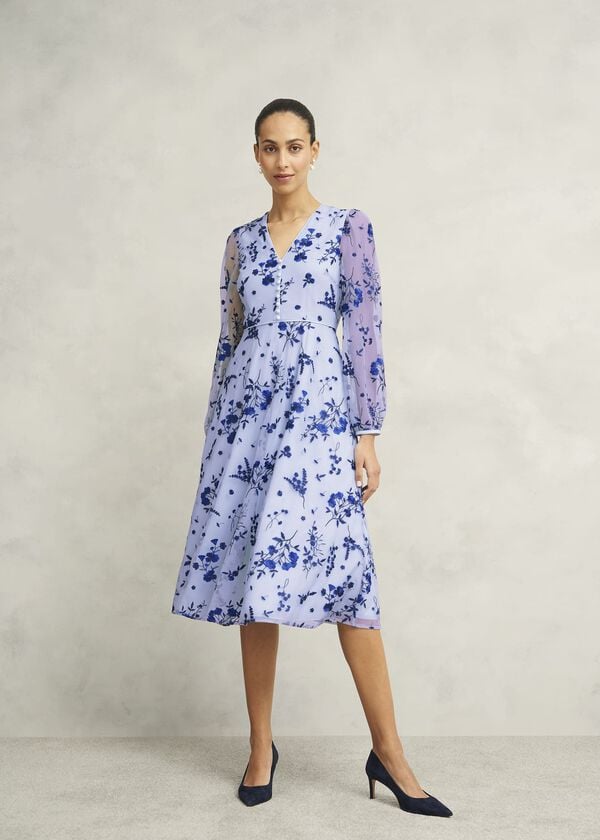 hobbs Petite Ella Embroidered Dress Midnight Blue