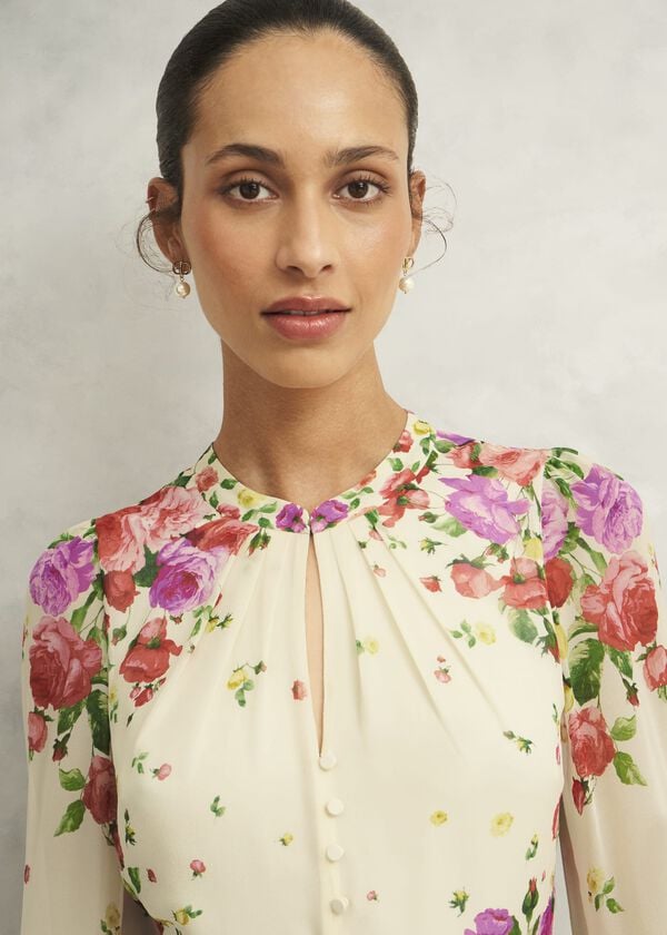 Hobbs Petite Eva Floral Silk Dress Cream Multi