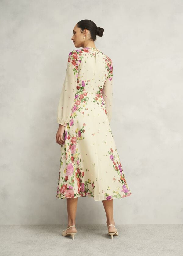 Hobbs Petite Eva Floral Silk Dress Cream Multi
