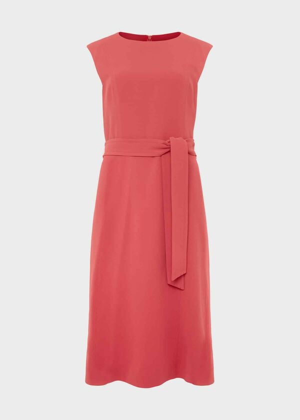 Hobbs Petite Fenella Belted Dress Dark Coral