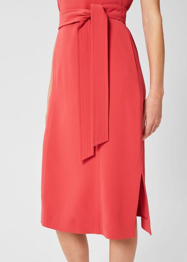 Hobbs Petite Fenella Belted Dress Dark Coral