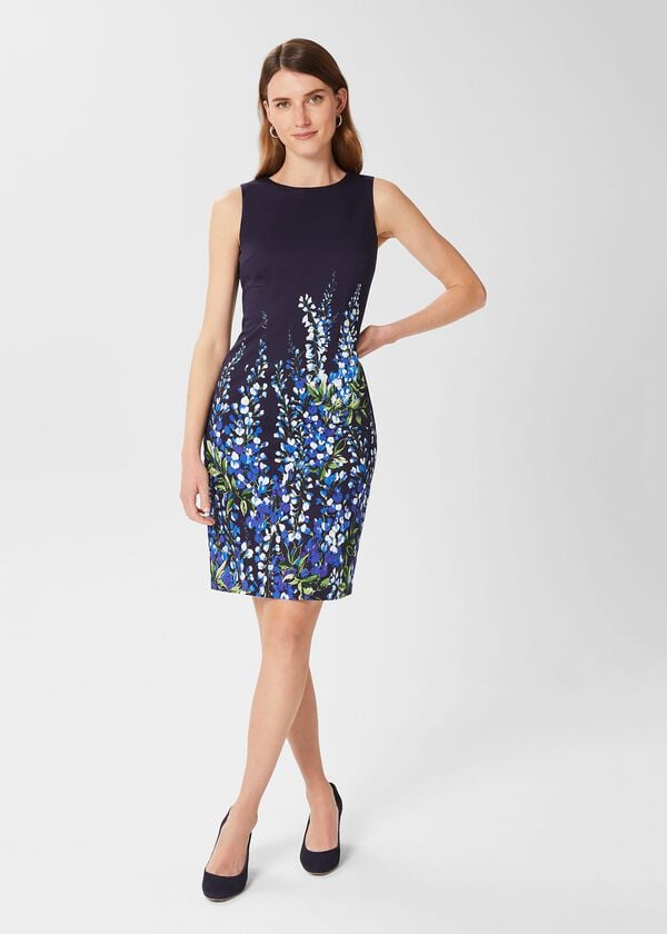 hobbs Petite Fiona Floral Shift Dress Navy Blue