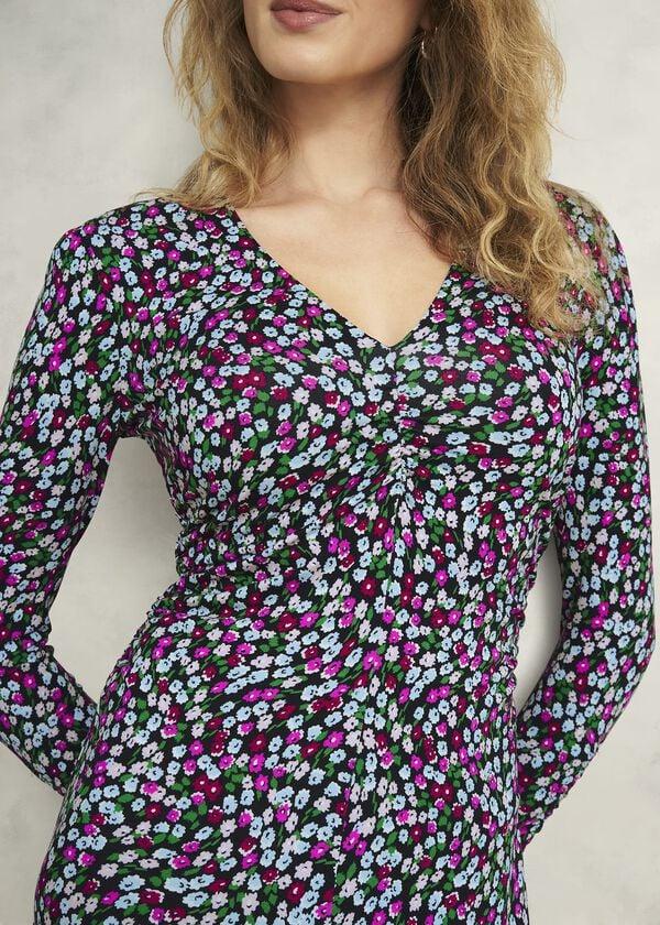 Hobbs Petite Flo Jersey Dress Pink Multi