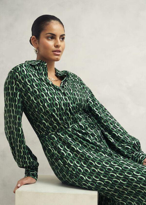 Hobbs Petite Florian Dress Navy Green