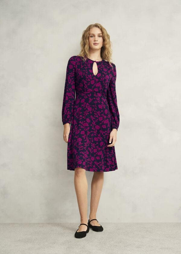 hobbs Petite Grace Jersey Dress Navy Pink