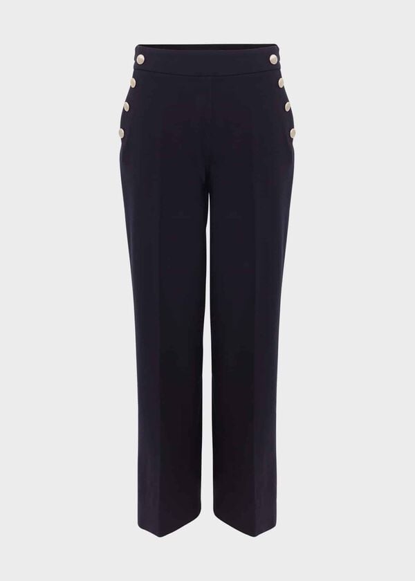 Hobbs Petite Hana Wide Cotton Blend Trousers Navy