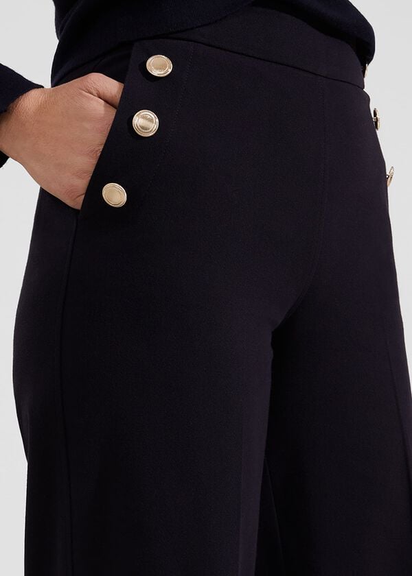 Hobbs Petite Hana Wide Cotton Blend Trousers Navy