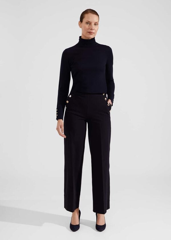 hobbs Petite Hana Wide Cotton Blend Trousers Navy