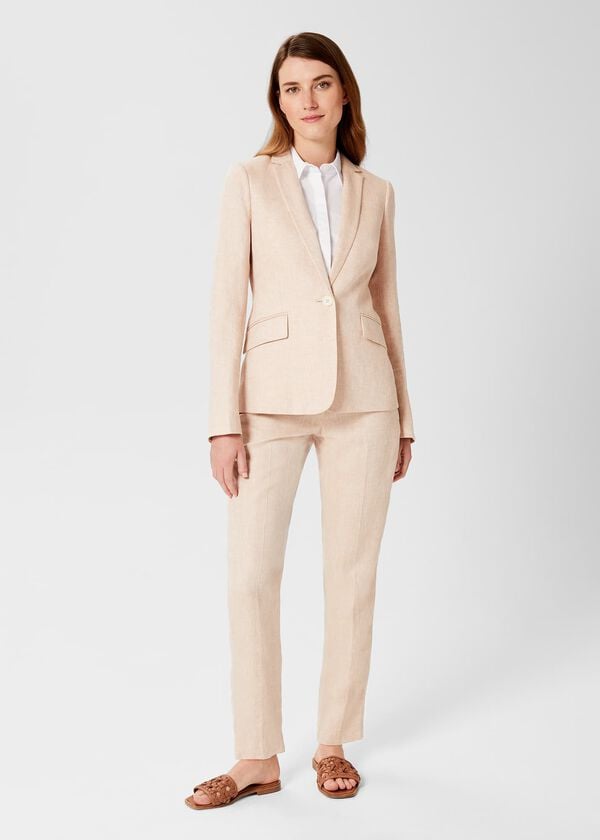 hobbs Petite Ivana Linen Jacket Warm Neutral