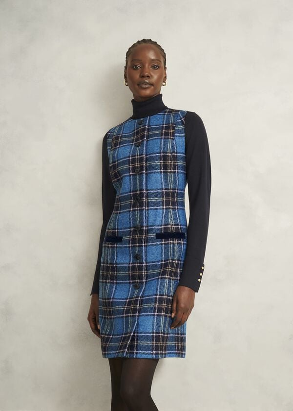 hobbs Petite Joella Wool Dress Blue Multi