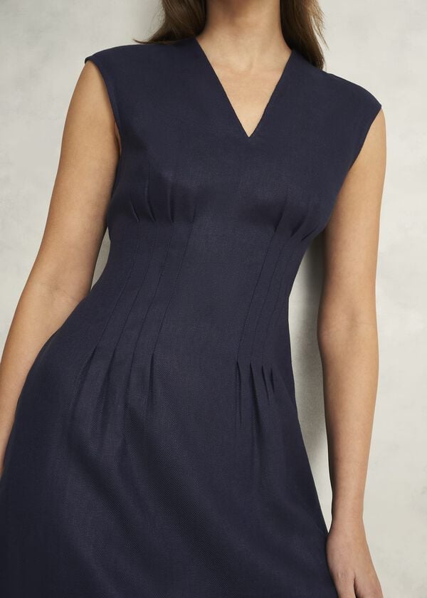 Hobbs Petite Kayleigh Linen Dress Navy