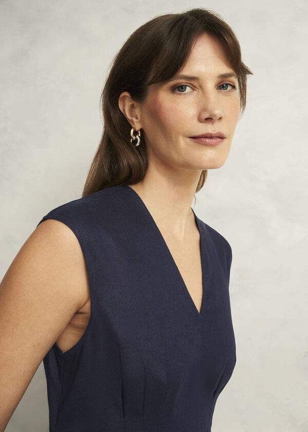 Hobbs Petite Kayleigh Linen Dress Navy