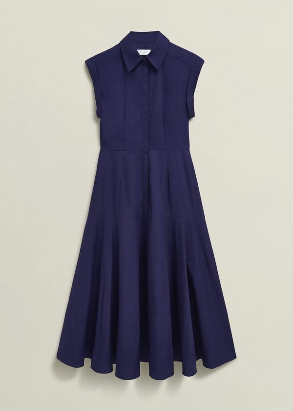 Hobbs Petite Lilah Cotton Dress Rich Navy Blue