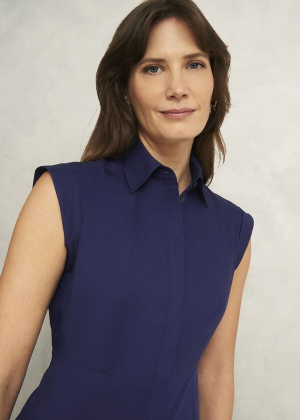 Hobbs Petite Lilah Cotton Dress Rich Navy Blue