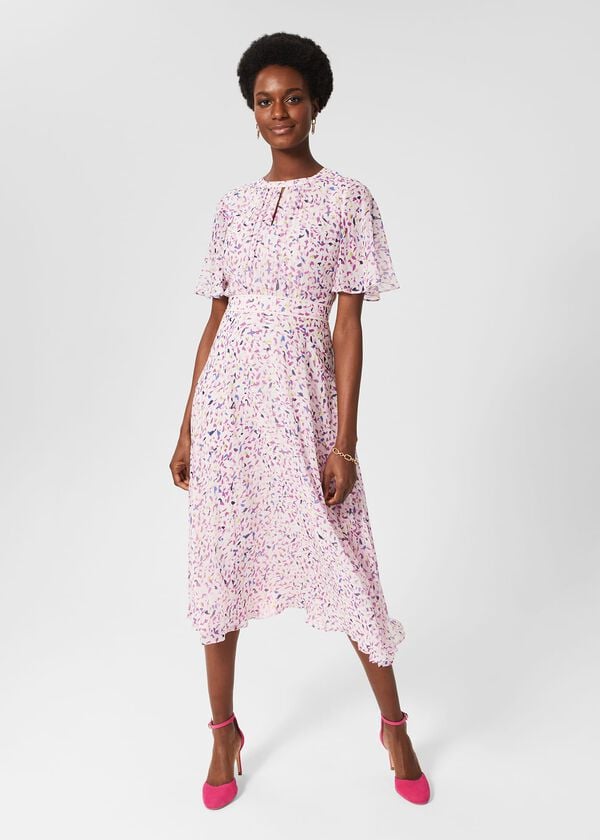 hobbs Petite Lisette Silk Dress Pale Pink Multi