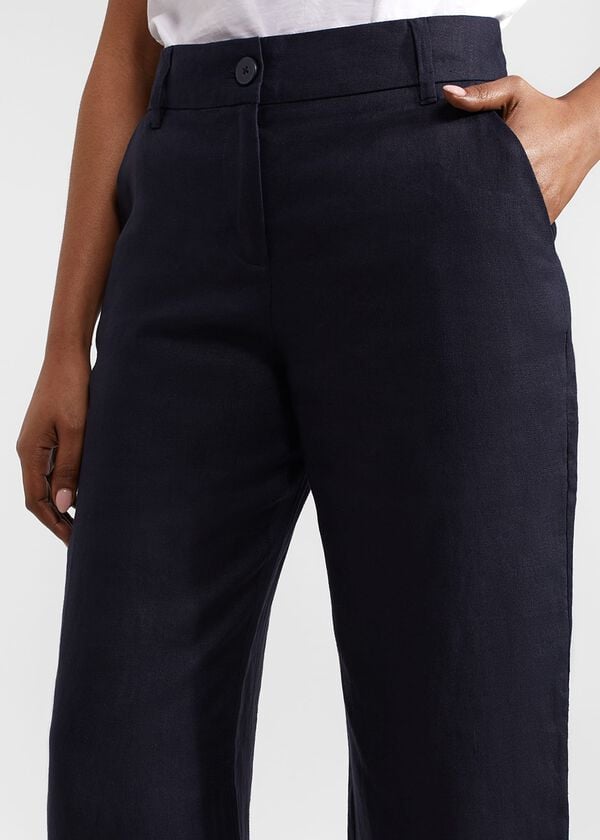 Hobbs Petite Lynn Linen Trousers Navy