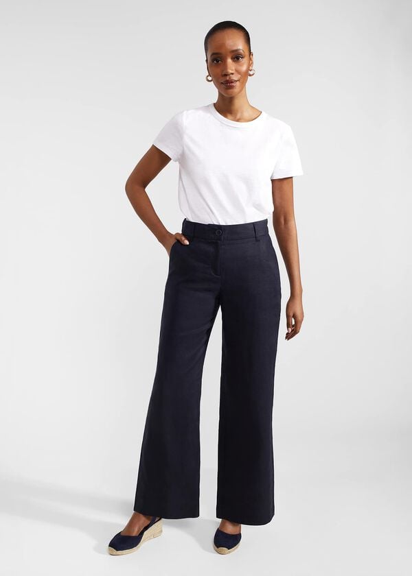 hobbs Petite Lynn Linen Trousers Navy