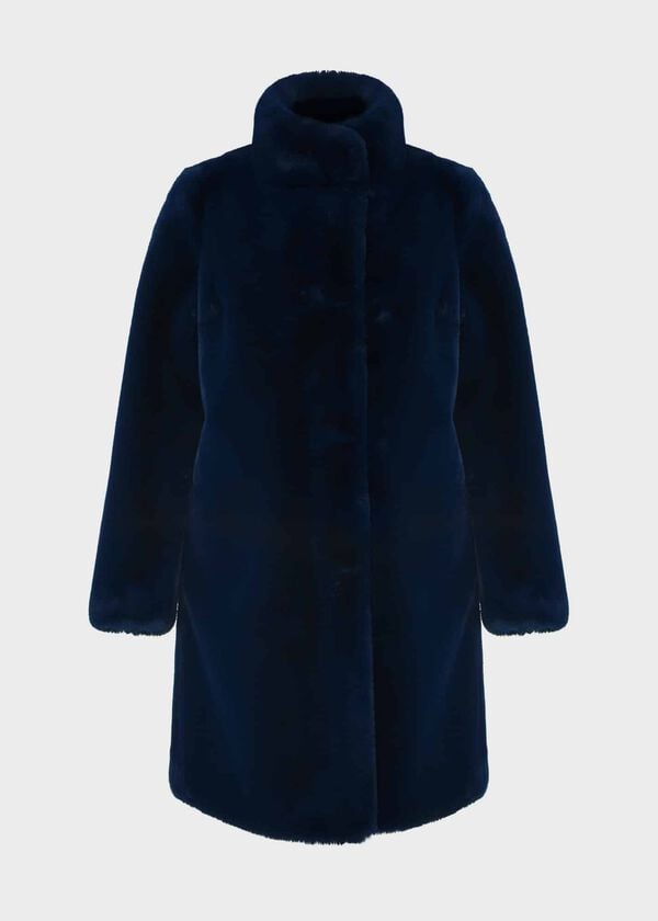 Hobbs Petite Maddox Faux Fur Coat Steel Blue
