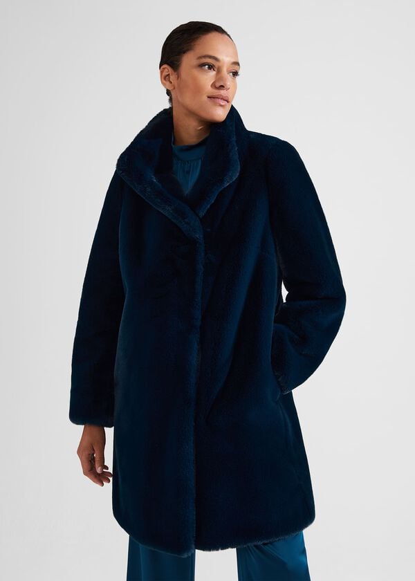 Hobbs Petite Maddox Faux Fur Coat Steel Blue