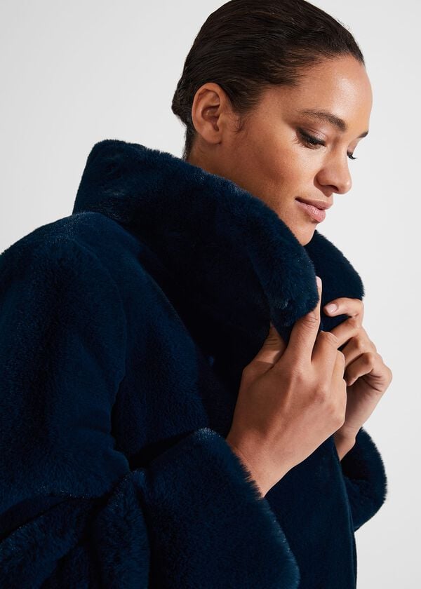 Hobbs Petite Maddox Faux Fur Coat Steel Blue