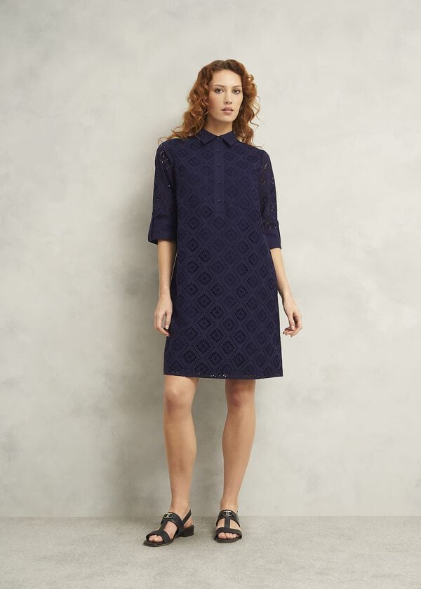 hobbs Petite Marcia Broderie Dress True Navy