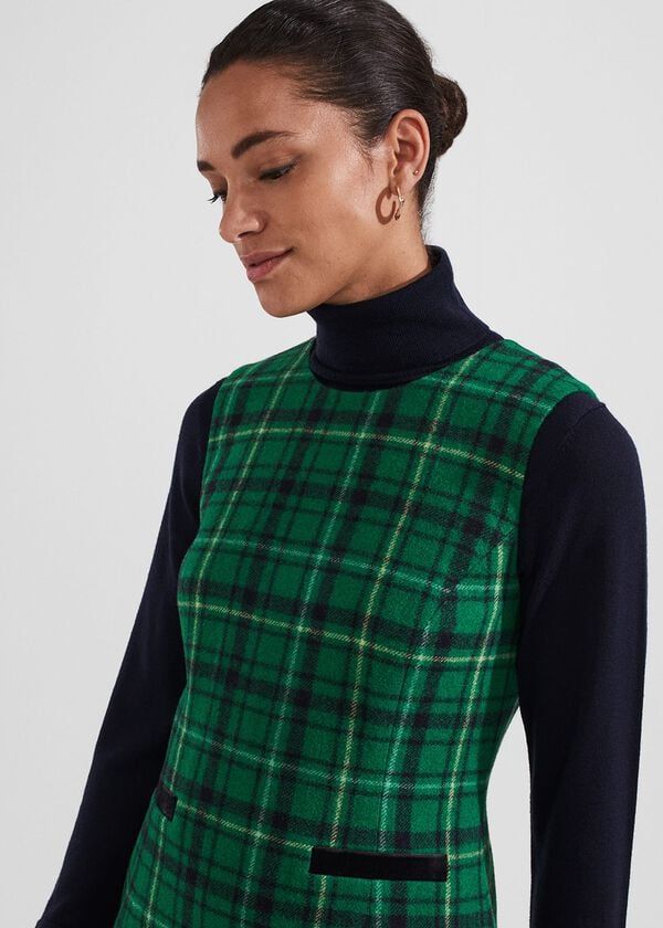 Hobbs Petite Margot Wool Dress Green Multi