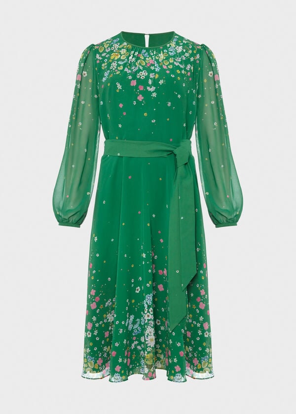 Hobbs Petite Maria Floral Dress Green Multi