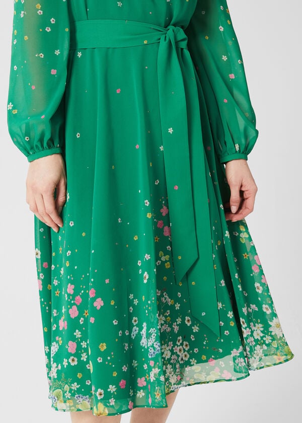Hobbs Petite Maria Floral Dress Green Multi