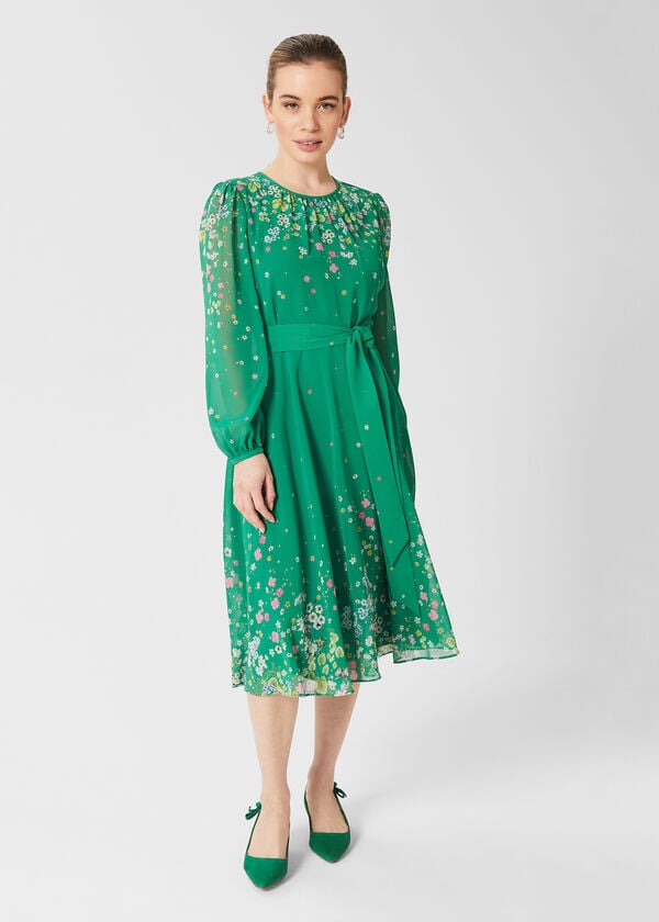 hobbs Petite Maria Floral Dress Green Multi