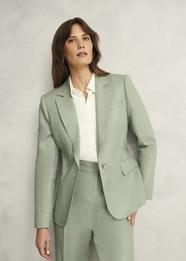 Hobbs Petite Marietta Linen Jacket Sage Green