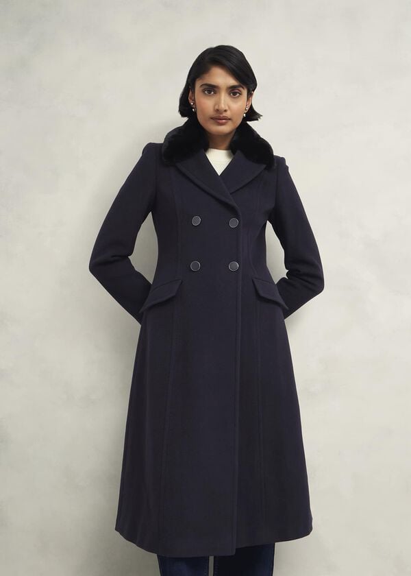hobbs Petite Marlene Wool Blend Coat Navy