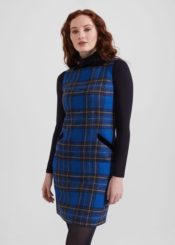 Hobbs Petite Maven Wool Dress Blue Multi