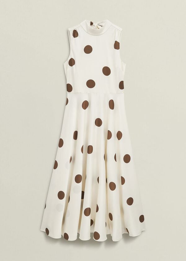Hobbs Petite Mia Spot Dress Ivory Brown