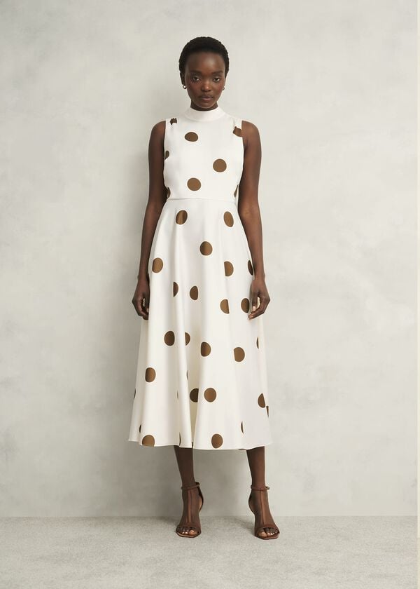 hobbs Petite Mia Spot Dress Ivory Brown