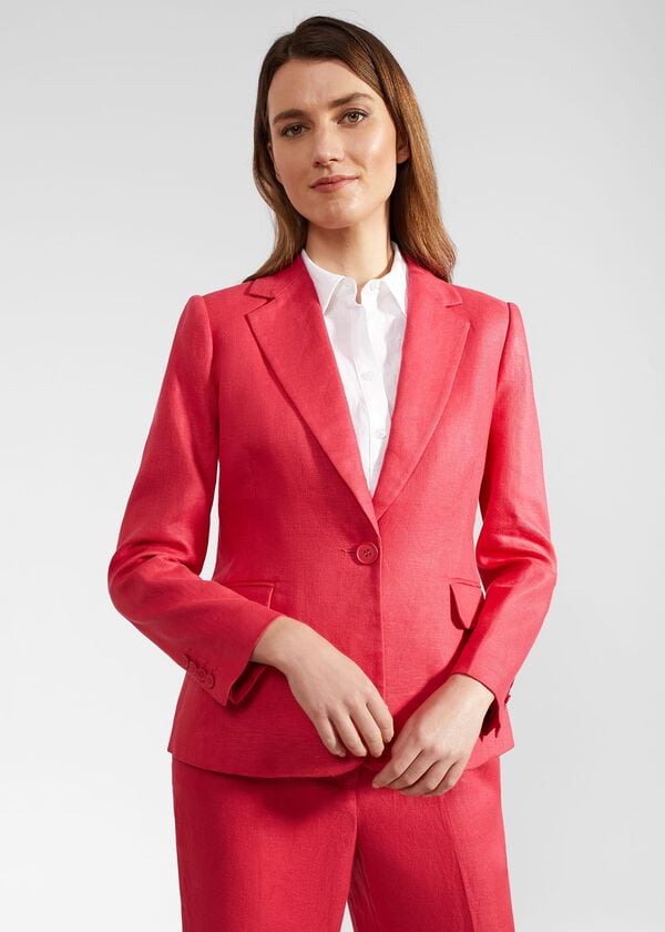 Hobbs Petite Mirabel Linen Jacket Raspberry Pink