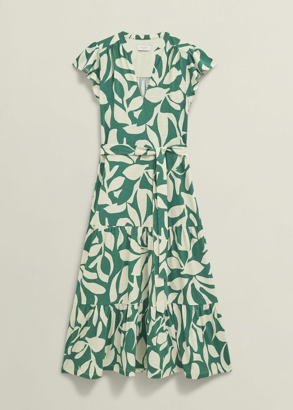 Hobbs Petite Nadine Jersey Dress Green Ivory