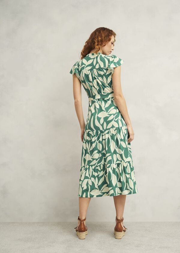 Hobbs Petite Nadine Jersey Dress Green Ivory