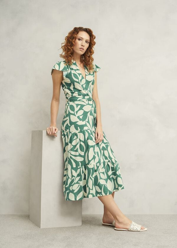 hobbs Petite Nadine Jersey Dress Green Ivory