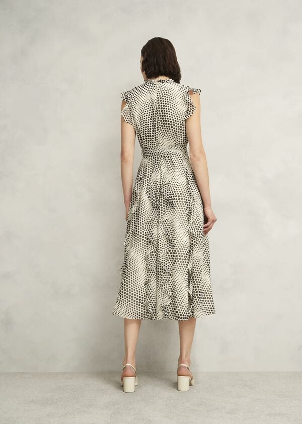 Hobbs Petite Nina Ruffle Midi Dress Cream Black