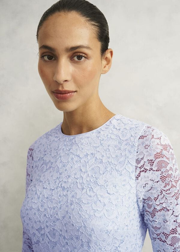 Hobbs Petite Ottilie Lace Sequin Dress Pale Blue