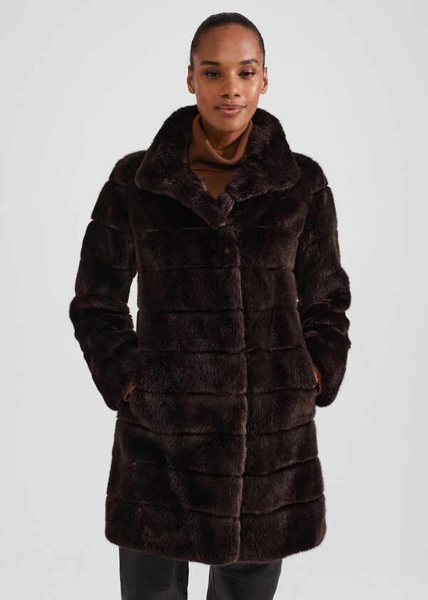 hobbs Petite Ros Faux Fur Coat Chocolate