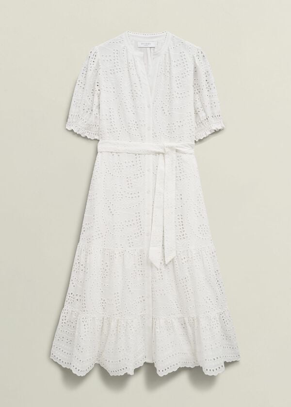 Hobbs Petite Rosanna Broderie Dress Hobbs White