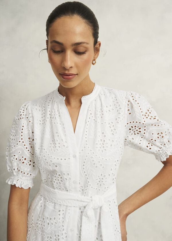 Hobbs Petite Rosanna Broderie Dress Hobbs White
