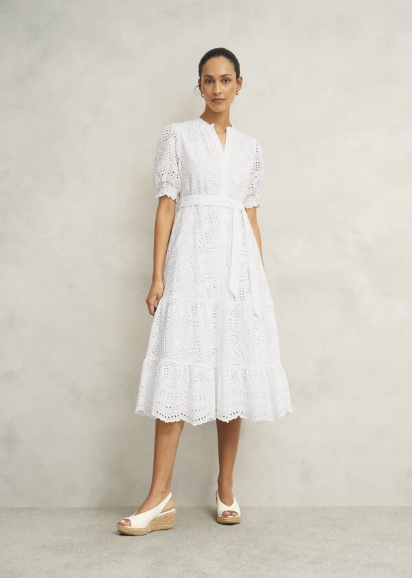 hobbs Petite Rosanna Broderie Dress Hobbs White
