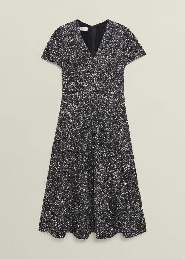 Hobbs Petite Tatiana Sequin Dress Black Silver